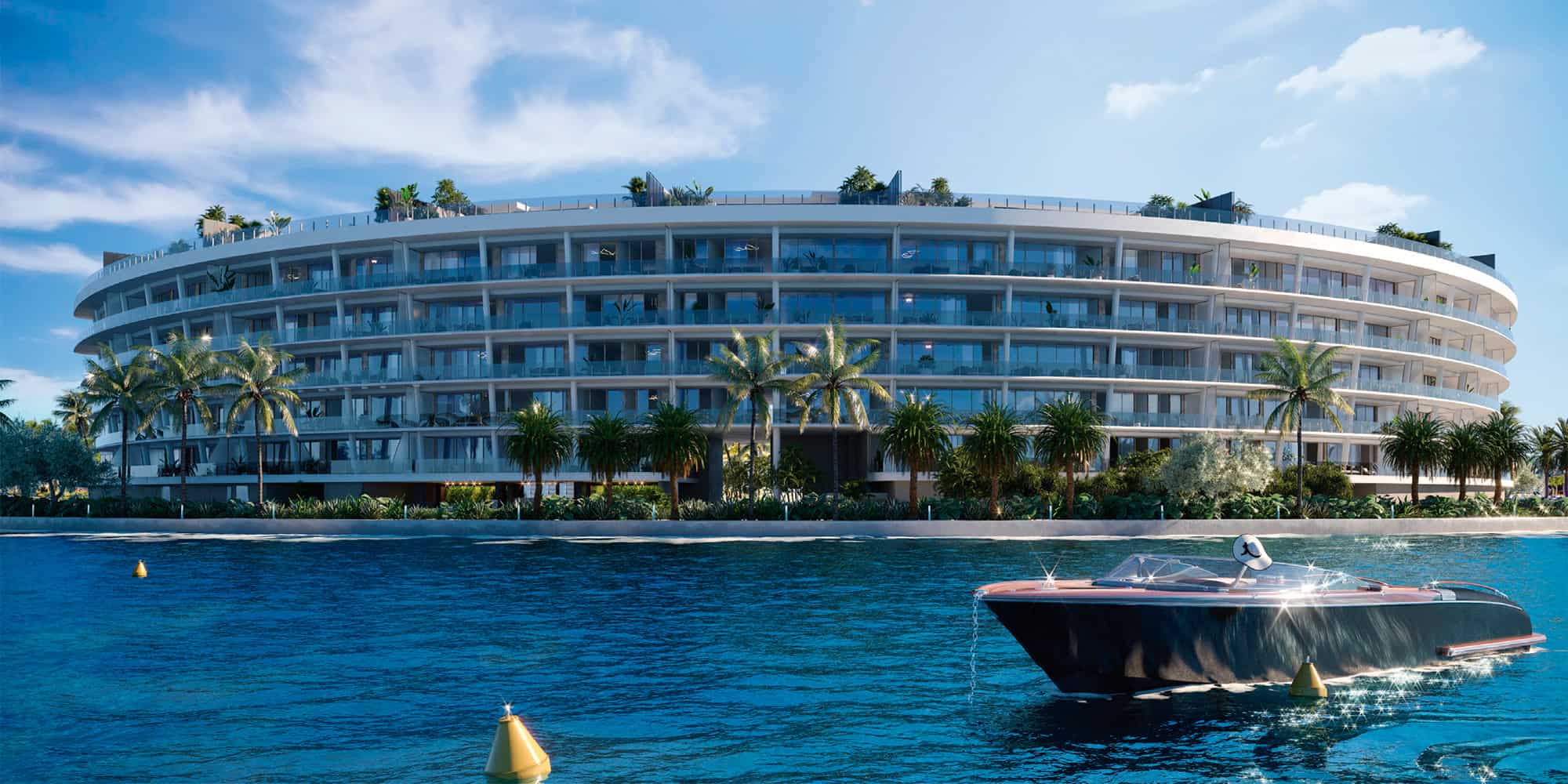 Aerial view of Vita at Grove Isle on the private island with waterfront views