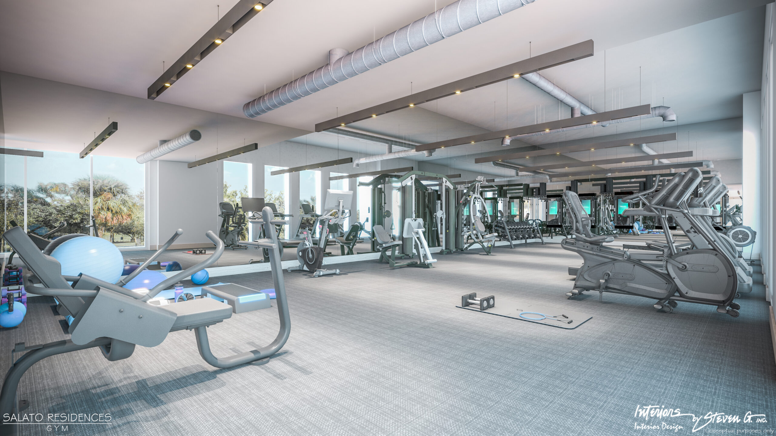 State‑of‑the‑art fitness center at Salato Pompano Beach Unit 405 oceanfront condo with cardio and weight equipment