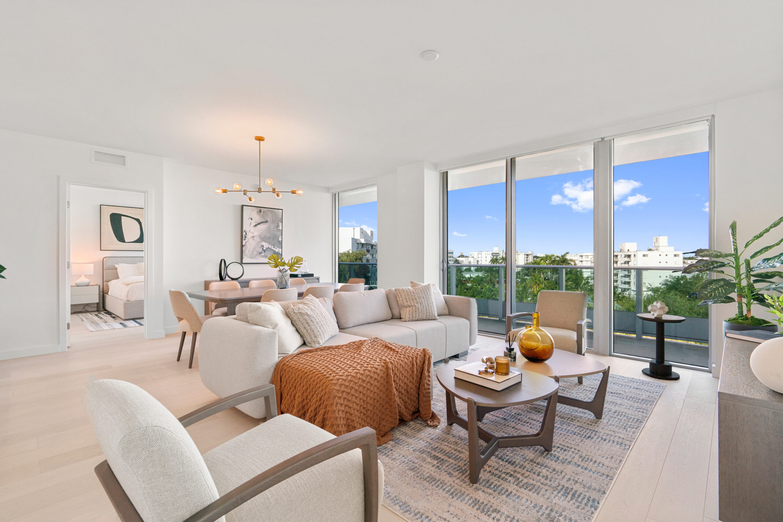 Luxury waterfront condo living room at Baia North Miami